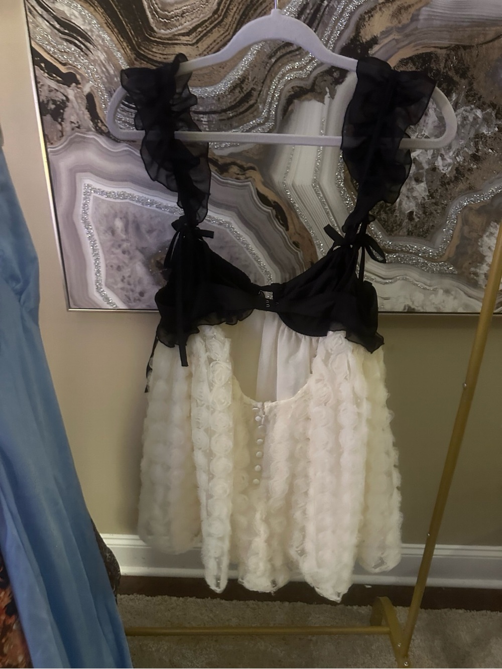 Black & Ivory Ruffle Strap Babydoll Dress - Picture 3 of 4